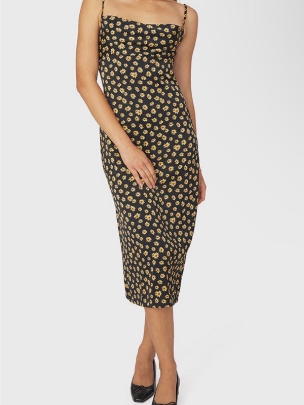 WeWoreWhat Black Slip Dress with Yellow Sunflower Print Sz 8